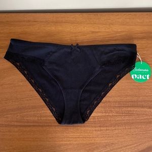 Pact Organic Cotton Lace Trim Hipster Panty Black